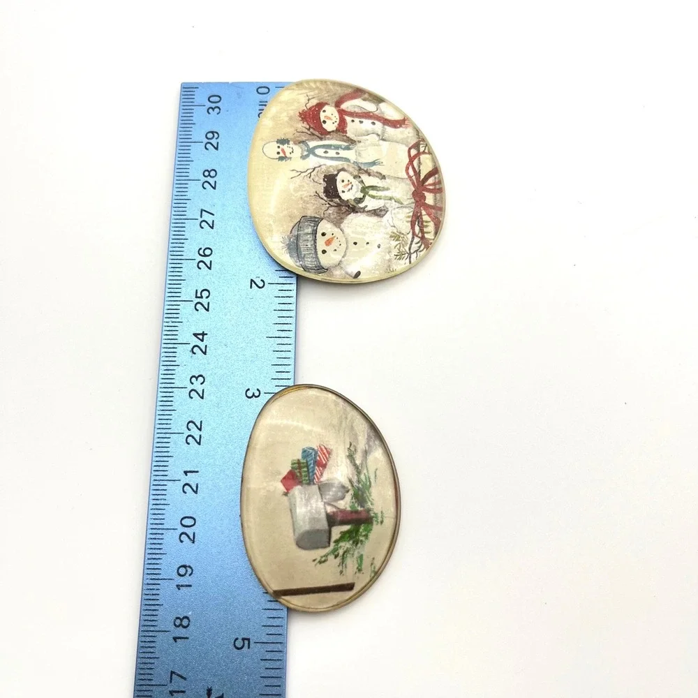 Vintage Christmas Snowman and Mailbox Eye Glass Brooch Pin‎ Set Winter Holiday